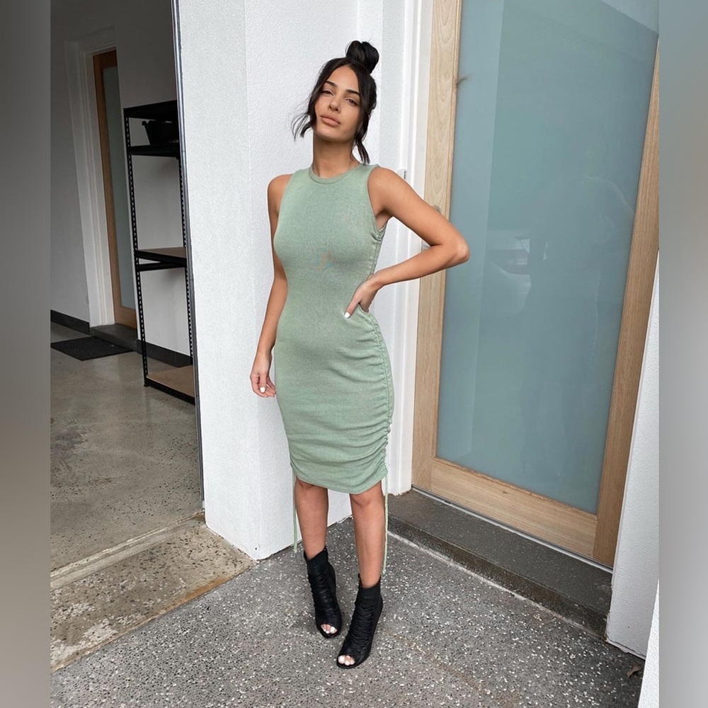 Lioness Sage Green Military Minds Ruched Sleeveless Mini Dress M Medium - Picture 4 of 11